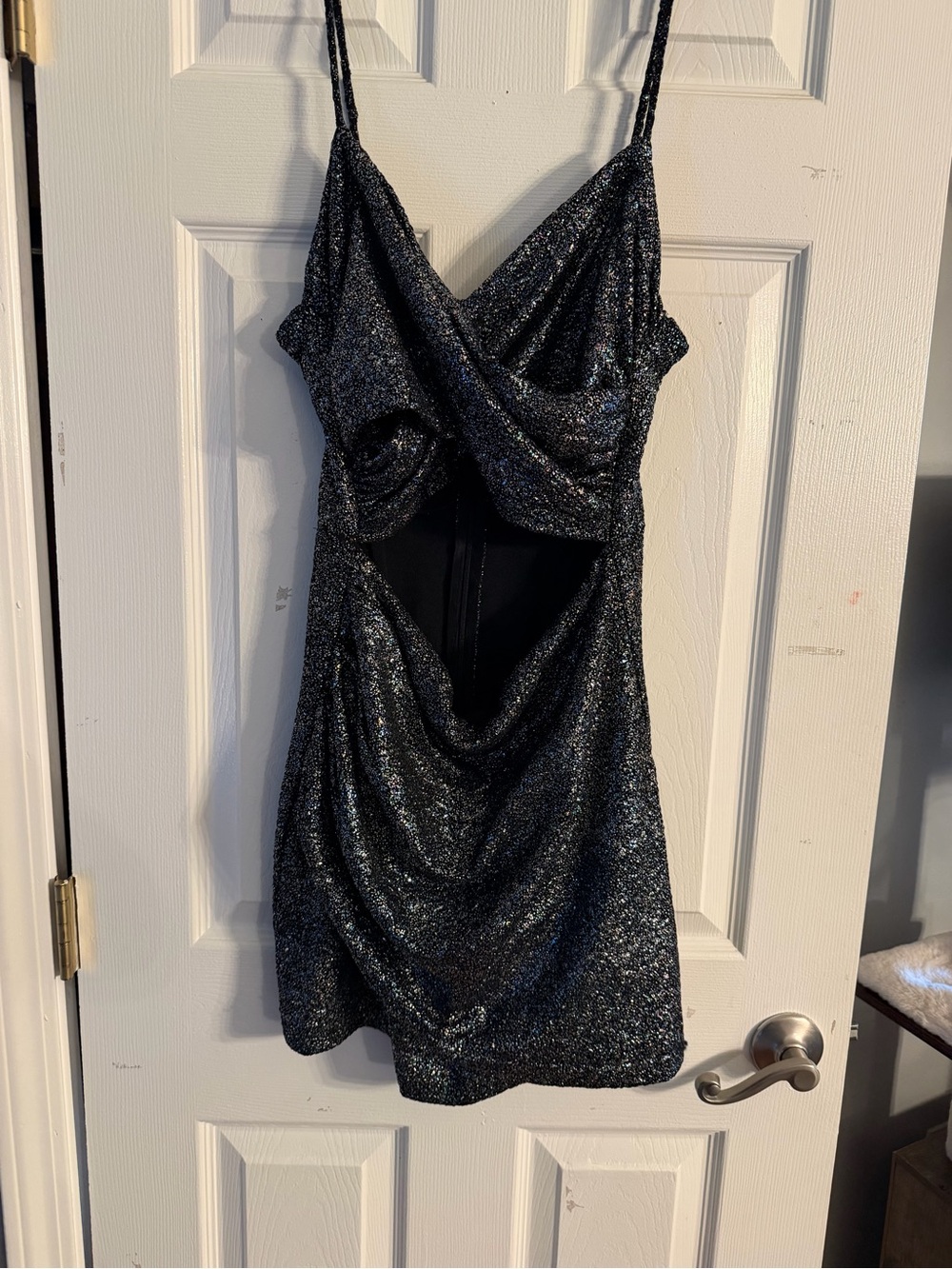 Zara Silver-Black Sparkle Draped Mini Dress